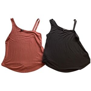 Express One Shoulder Tank Top Women's Size Medium Coral Black Basic Layering